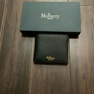 Mulberry Men Black Yellow 8 Card Trifold Heavy Grain Leather Wallet
